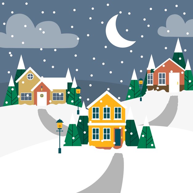 Concepto de pueblo navideño en diseño plano