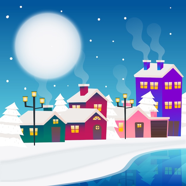 Vector gratuito concepto de pueblo navideño en diseño plano