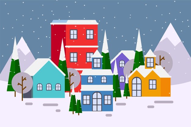 Concepto de pueblo navideño en diseño plano