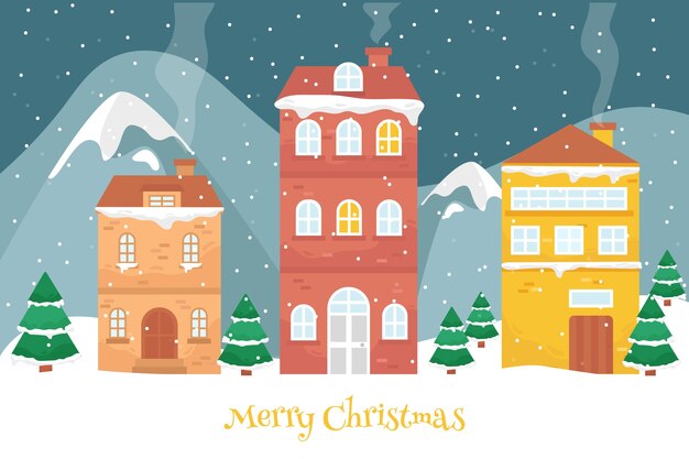 Concepto de pueblo navideño en diseño plano