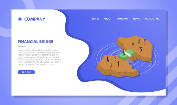 Vector gratuito concepto de puente financiero para plantilla de sitio web o página de inicio de aterrizaje con vector de estilo isométrico