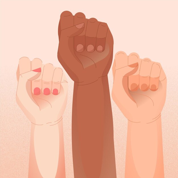 Concepto de puños levantados multirraciales