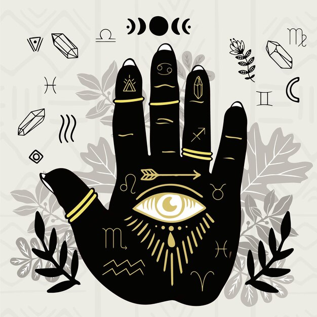 Concepto de quiromancia con símbolo de ojo