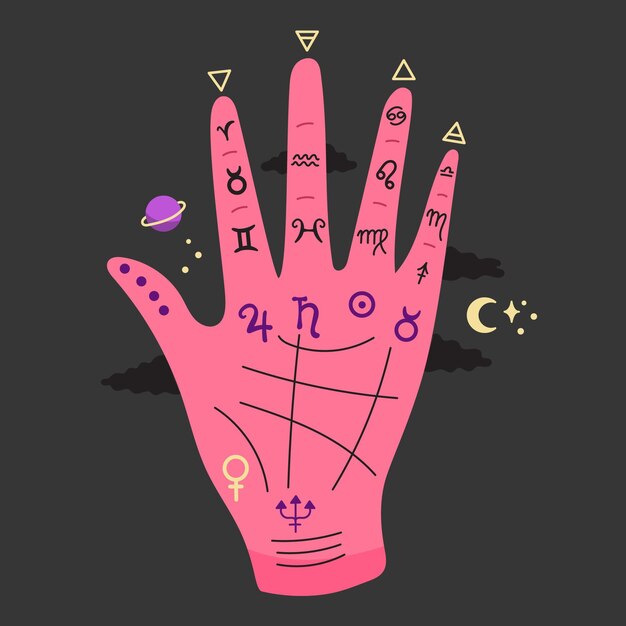 Concepto de quiromancia con símbolos esotéricos