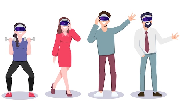 Concepto de realidad virtual con una mujer con gafas de ojos de realidad virtual