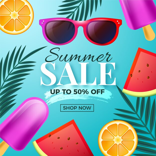 Concepto realista de venta de verano hola