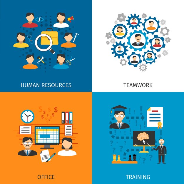 Concepto de recursos humanos 4 iconos planos