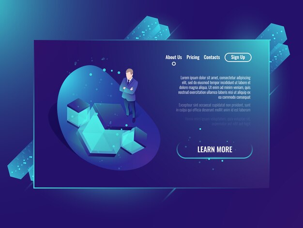 Concepto de red neuronal, desarrollo de inteligencia artificial, sala de servidores, alojamiento web