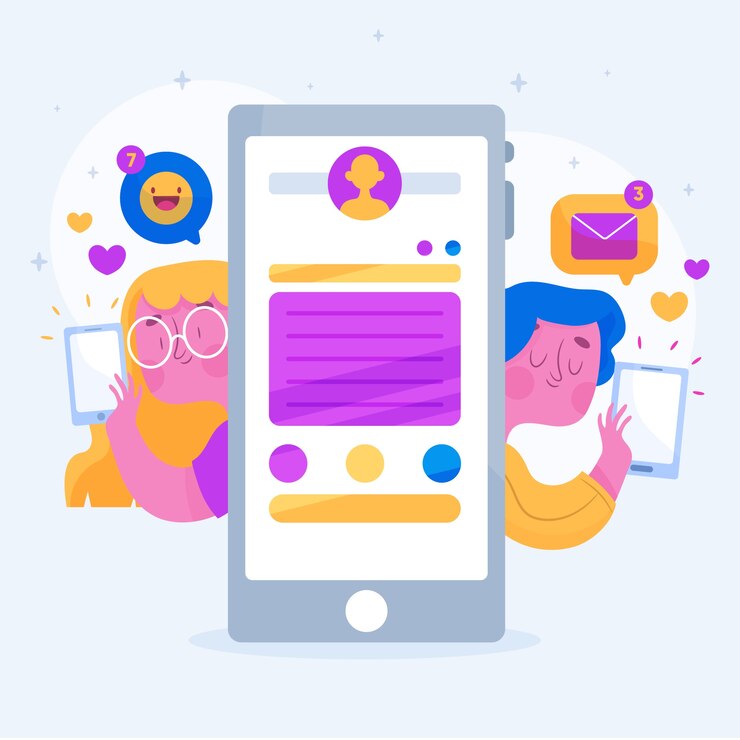 Vector gratuito concepto de redes sociales con personas y tecnología.