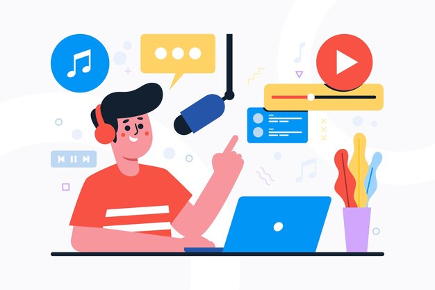 Concepto de redes sociales de podcast