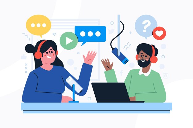 Concepto de redes sociales de podcast