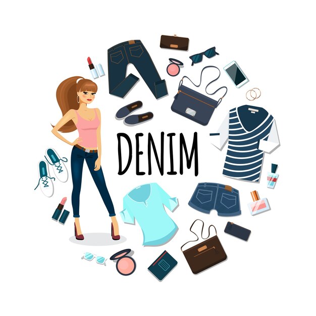 Concepto redondo plano denim