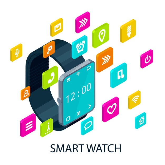 Concepto de reloj inteligente portátil isométrico