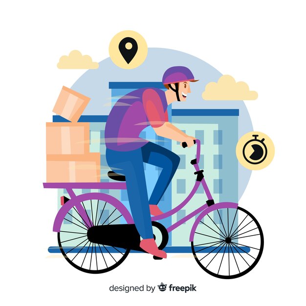 Concepto de reparte en bici en estilo dibujo a mano