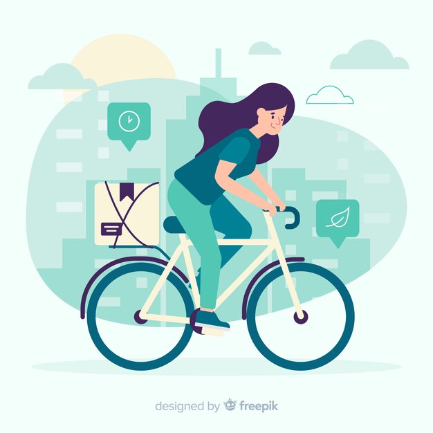 Concepto de reparte en bici en estilo flat