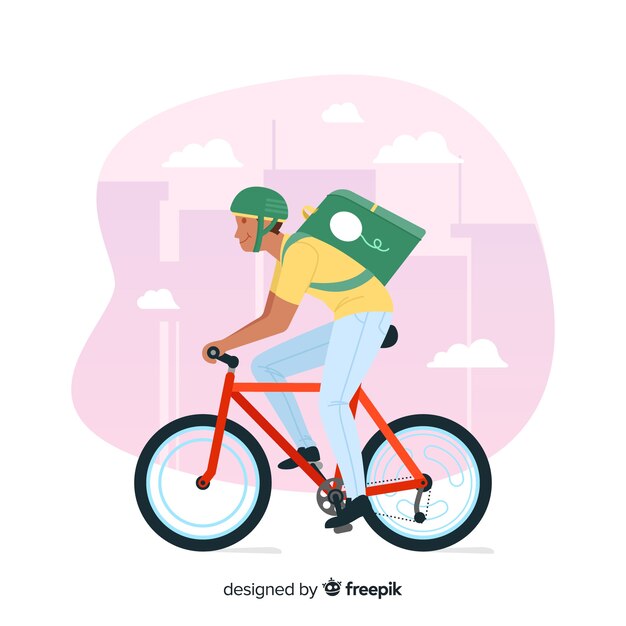 Concepto de reparto en bicicleta dibujado a mano