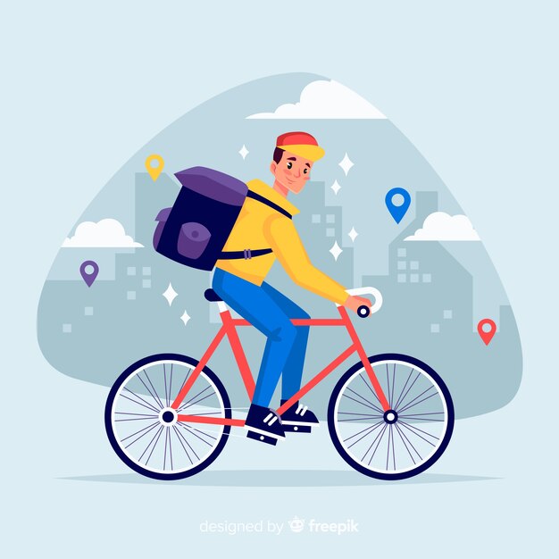 Concepto de reparto en bicicleta flat