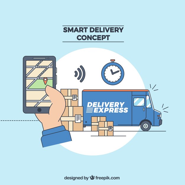Concepto de reparto dibujado a mano con smartphone
