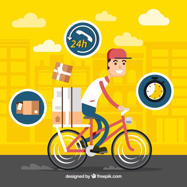 Concepto de reparto con repartidor en bicicleta