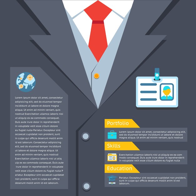 Concepto de resumen de traje de negocios. Portafolio y educación, habilidad profesional