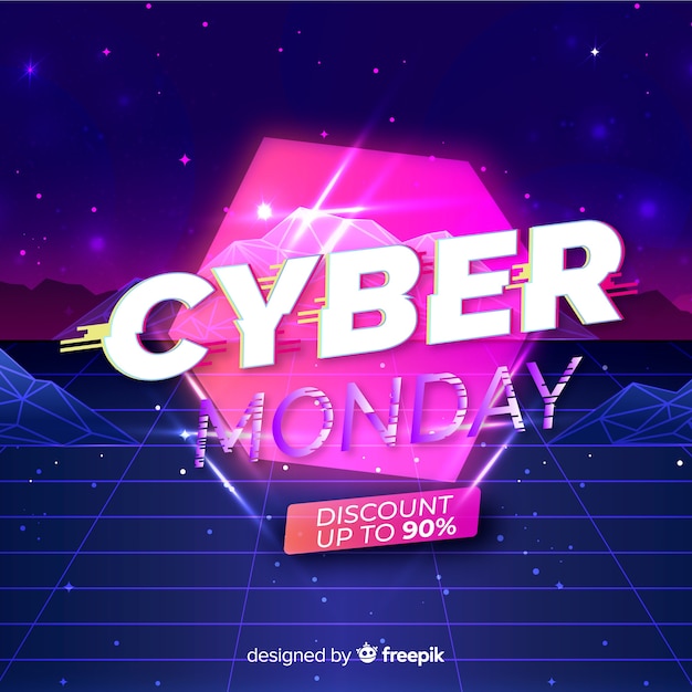 Concepto retro futurista cyber monday