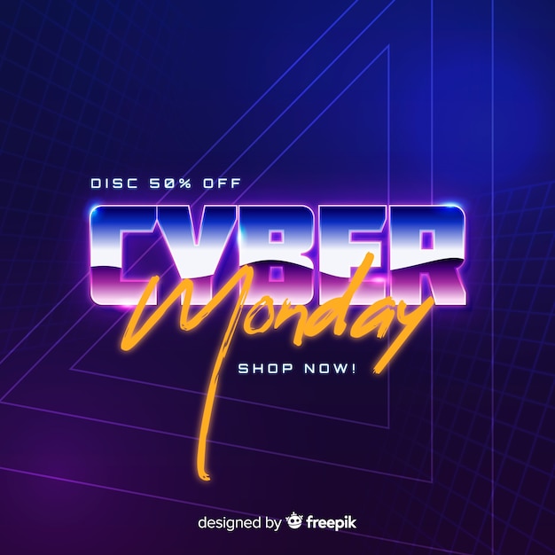 Concepto retro futurista cyber monday