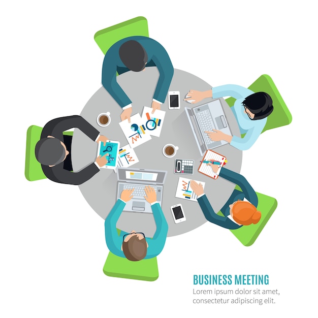 Vector gratuito concepto de reunión de negocios con la vista superior gente sentada en la mesa de la oficina