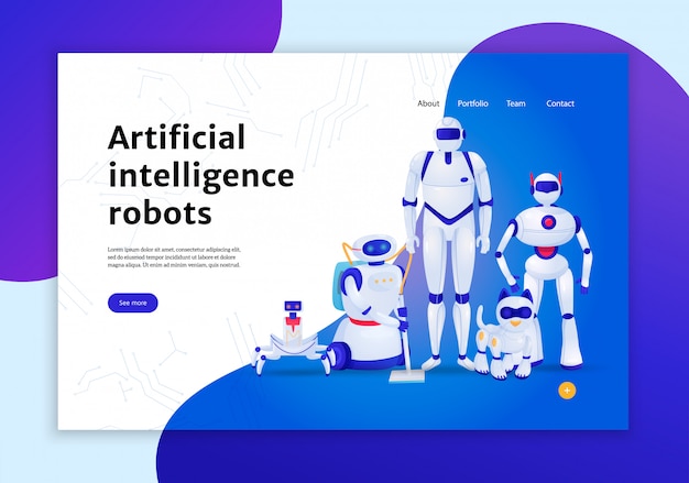 Concepto de robots de inteligencia artificial de ilustración de banner web