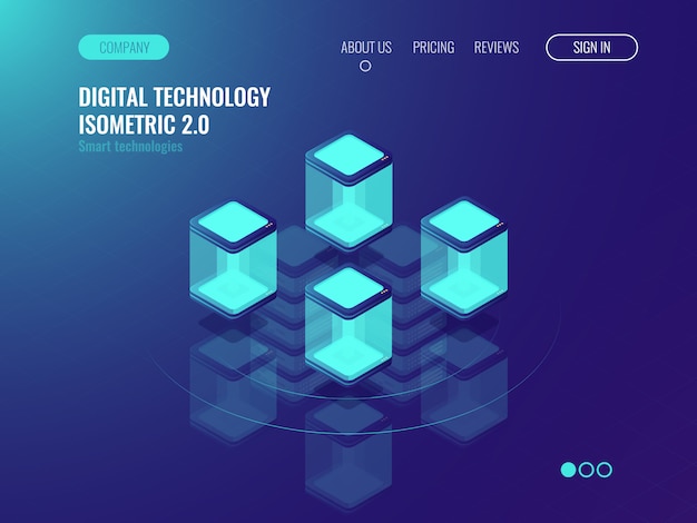 Vector gratuito concepto de sala de servidores, centro de datos y almacenamiento en la nube de la base de datos