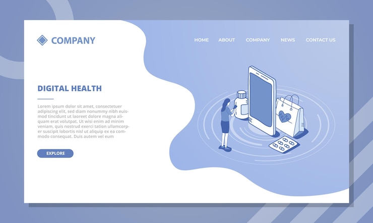 Vector gratuito concepto de salud digital en línea para plantilla de sitio web o página de inicio de aterrizaje con ilustración de vector de estilo isométrico y de contorno