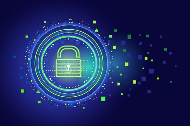 Concepto de seguridad cibernética con candado de neón