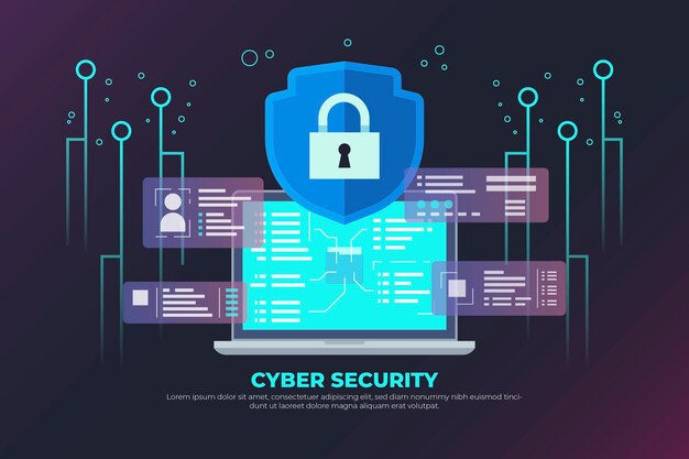 Concepto de seguridad cibernética de neón con candado y circuito