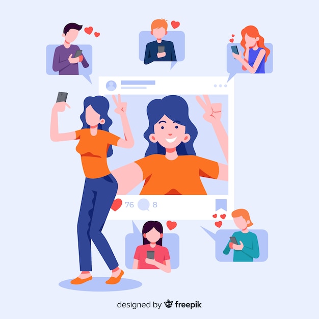 Vector gratuito concepto con selfie para aplicación social