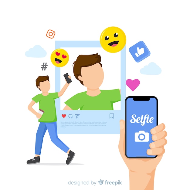 Vector gratuito concepto de selfie con aplicación