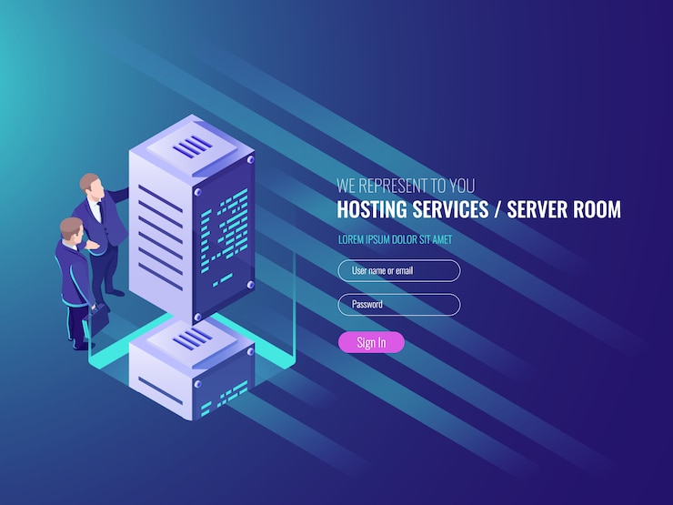 Vector gratuito concepto de servicios de alojamiento, criptomoneda y composición isométrica de blockchain
