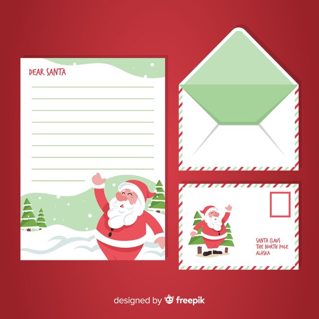 Concepto de sobre y carta de navidad dibujados a mano