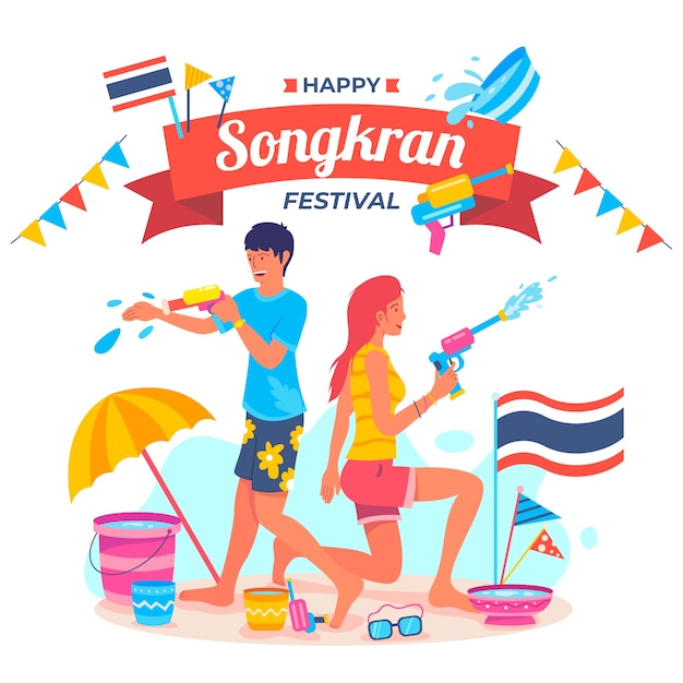 Vector gratuito concepto de songkran de diseño plano