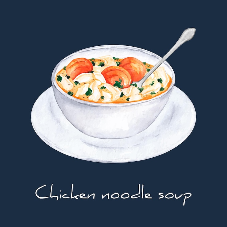 Vector gratuito concepto de sopa de fideos con pollo