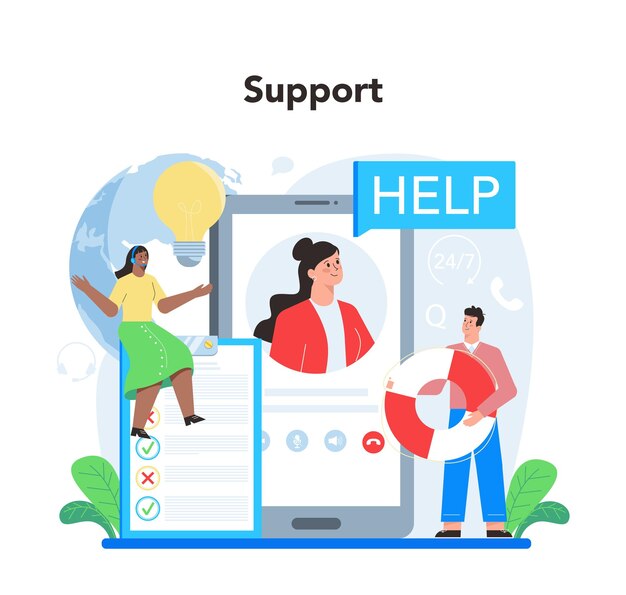 Concepto de soporte técnico Idea de servicio al cliente El consultor apoya a los clientes y los ayuda con los problemas Brinda información valiosa al cliente Ilustración vectorial en estilo de dibujos animados