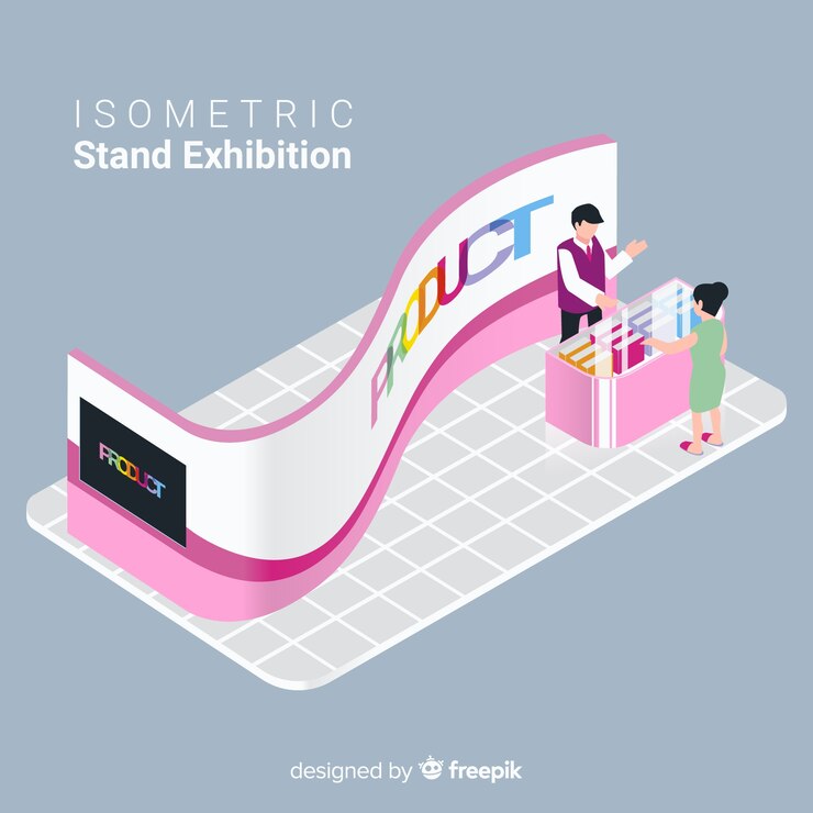 Vector gratuito concepto de stand de exposición isométrico