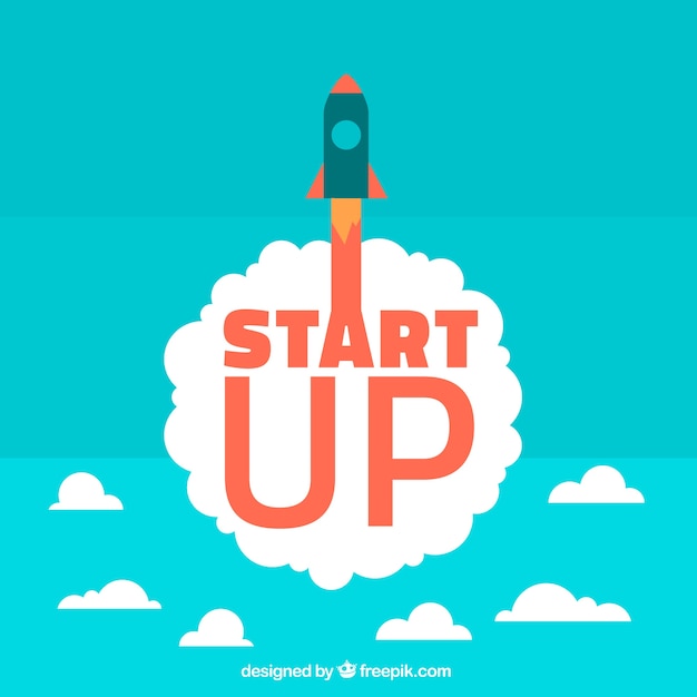 Concepto de start up con cohete y nubes