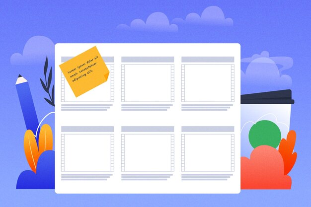 Concepto de storyboard de vista superior con escenas vacías