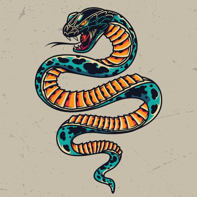Concepto de tatuaje colorido serpiente venenosa