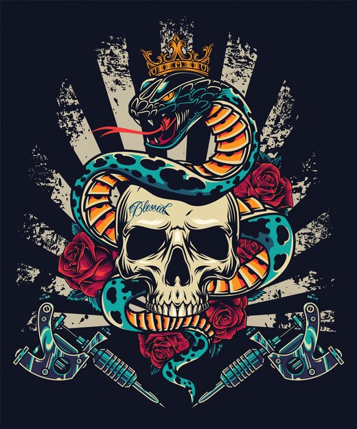 Concepto de tatuaje colorido vintage