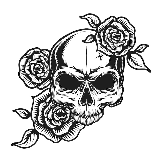 Concepto de tatuaje de cráneo humano vintage