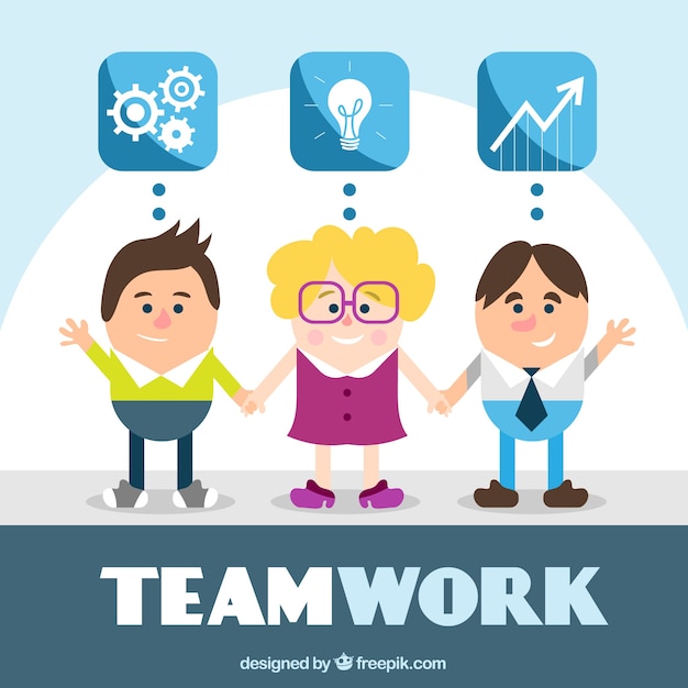 Concepto de teamwork con caracteres graciosos