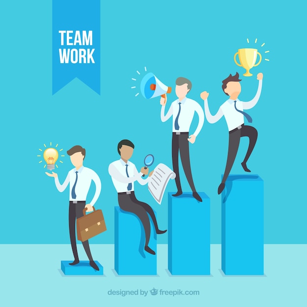 Vector gratuito concepto de teamwork con gente de negocios en barras