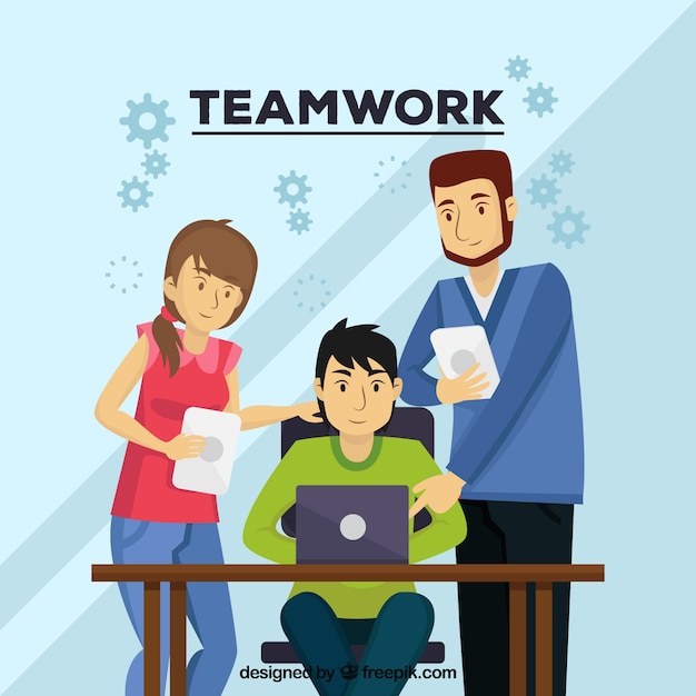 Concepto de teamwork con personas en escritorio