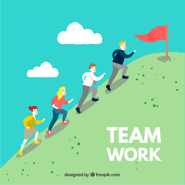 Vector gratuito concepto de teamwork con personas subiendo colina