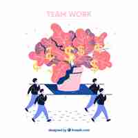 Vector gratuito concepto de teamwork con planta